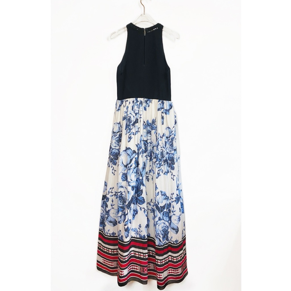 ATSU Anthropologie Beaded Bodice Maxi Dress Floral and Ikat pattern size 4P - Picture 2 of 15